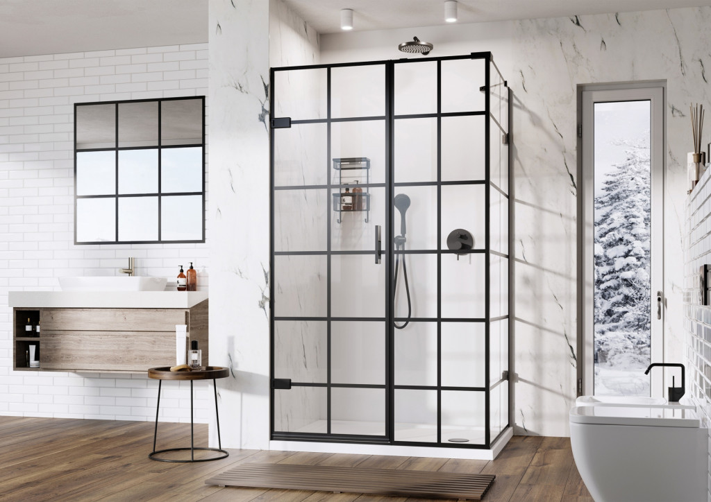 Liberty Black Grid Hinged Door Corner